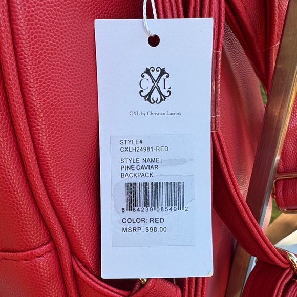 CXL by Christian Lacroix Pine Cavalier Backpack Red Faux Leather w/ Gold Accents